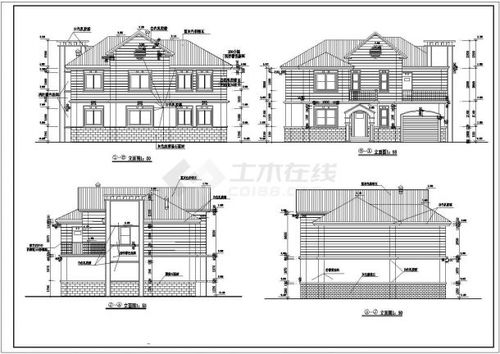某小区两层坡屋顶别墅建筑设计方案图